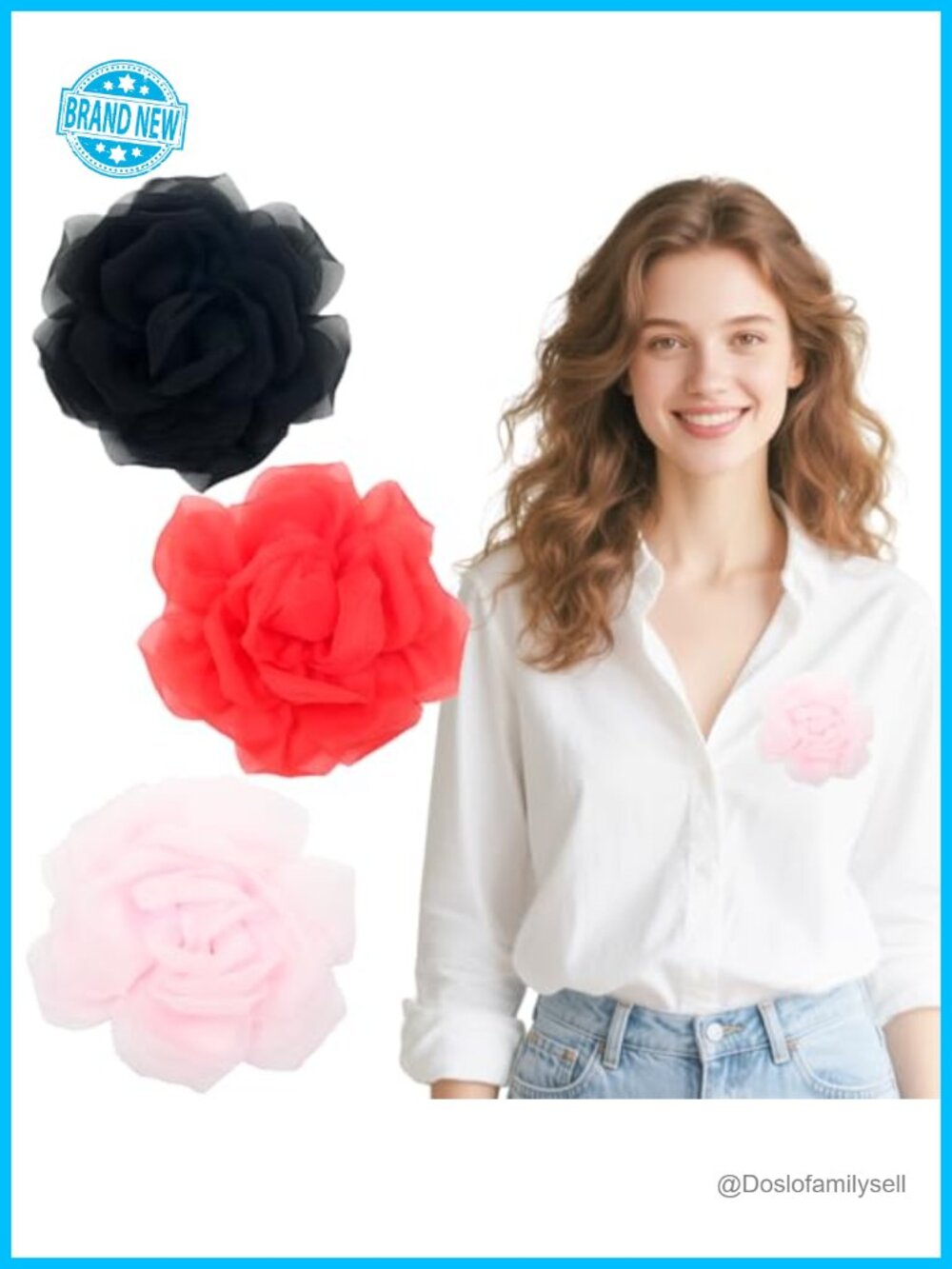 3 Pack 3.82" Fabric Rose Brooch Pin for Hair & Dress